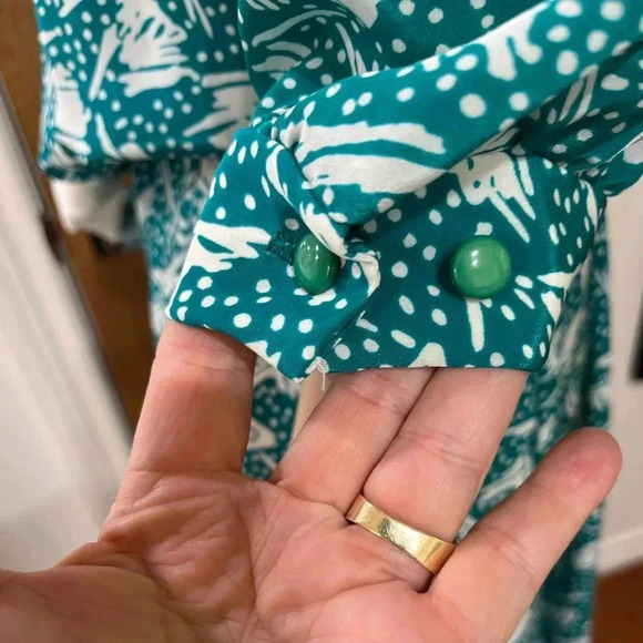 Vintage 80’s Breli Originals abstract teal collegiate intern Dress made in USA-L - Picture 11 of 11